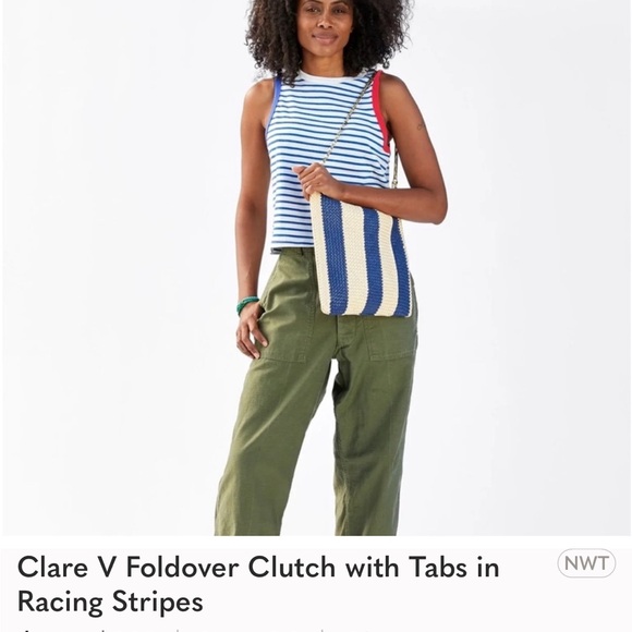 NWT Clare V Foldover Clutch with Tabs in Racing Stripes - Picture 5 of 9